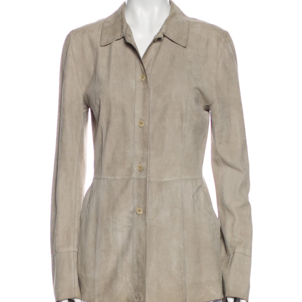 Dolce & Gabbana
Leather Long Sleeve Button-Up Top Size Small Camel Suede